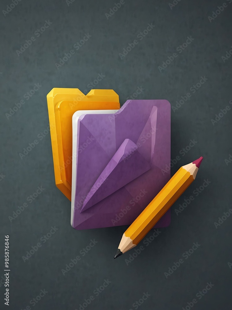 Poster 3d edit folder icon with pencil symbol in low poly style.