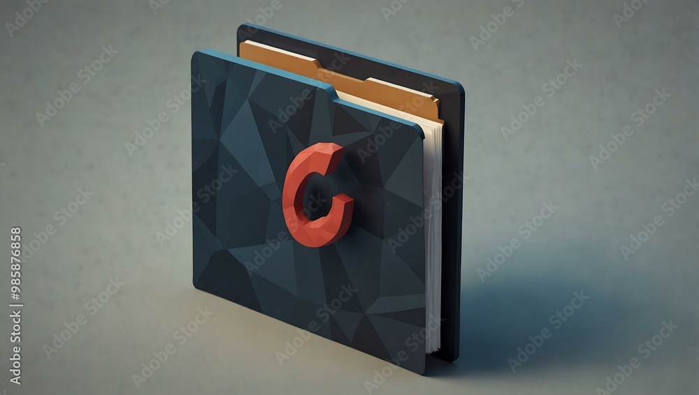 Aufkleber 3d error folder icon with exclamation mark in low poly design.