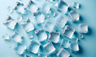 Eiswürfel auf hellblauem Hintergrund, copy space