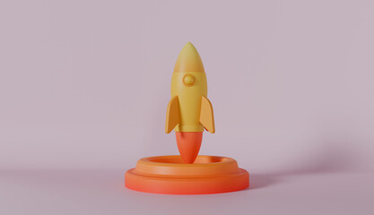 3d Icons Rocket launch on pastel color background