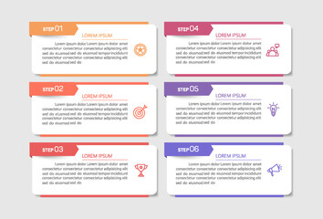 Business vector infographic design template with icons and 6 options or steps. Can be used for process diagram, presentations, workflow layout, banner, flow chart, info graph