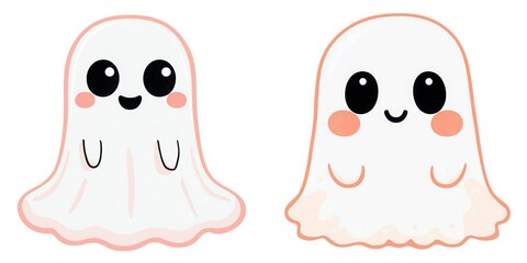 Obraz premium Watercolor Cute cartoon ghosts with friendly expressions, perfect for Halloween or playful designs. Isolate on white background set