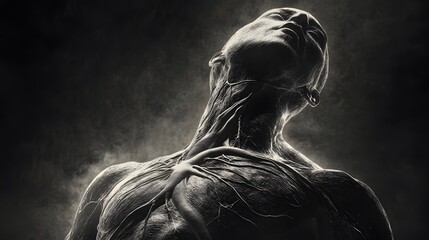 Anatomical Detail of a Human Figure with Visible Veins and Muscles