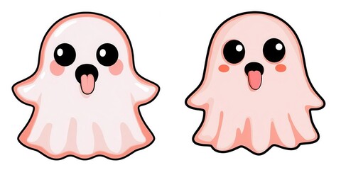 Watercolor Cute cartoon ghosts with playful expressions, perfect for Halloween or spooky themes. Add a whimsical touch to your designs. Isolate on white background set