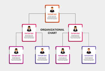 Corporate organizational chart with business avatar icons. Business hierarchy infographic elements. Vector illustration	