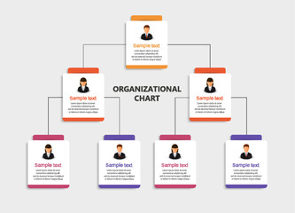 Corporate organizational chart with business avatar icons. Business hierarchy infographic elements. Vector illustration	