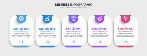Obraz premium Business infographic template with 5 options or steps. Can be used for workflow layout, diagram, annual report, web design