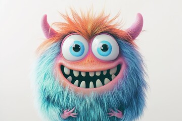 Obraz premium Illustration of funny blue cartoon monster on white background. Halloween holiday