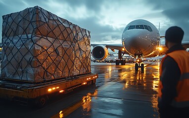 Air cargo containers being loaded onto a plane