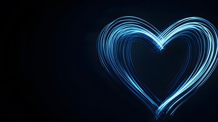 A glowing blue heart shape created with light trails against a dark background.