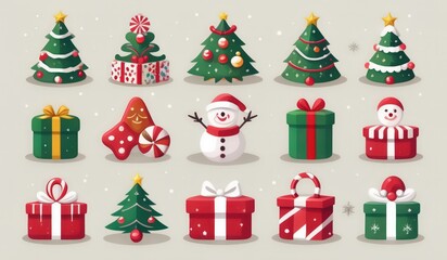 Naklejka premium christmas icons set. set of christmas icons. set of christmas elements. new icon design christmas . cute design christmas 