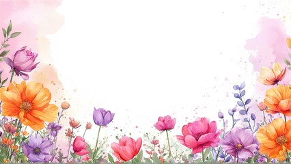 flowers banner mockup, may, colorful watercolor mother's day banner background