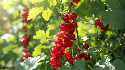 Obraz premium Red currant ripening in shady summer garden