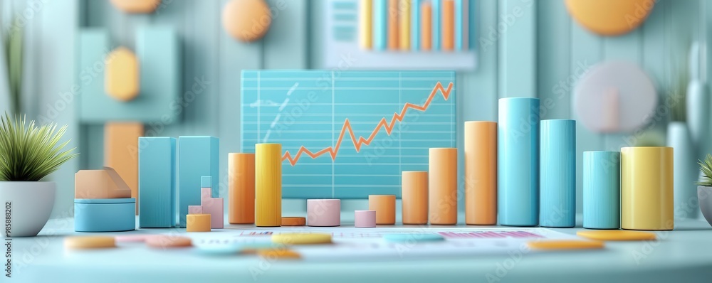 Aufkleber a colorful bar chart and graph display against a vibrant backdrop, symbolizing business growth and a