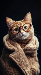 cat in glasses and coat
