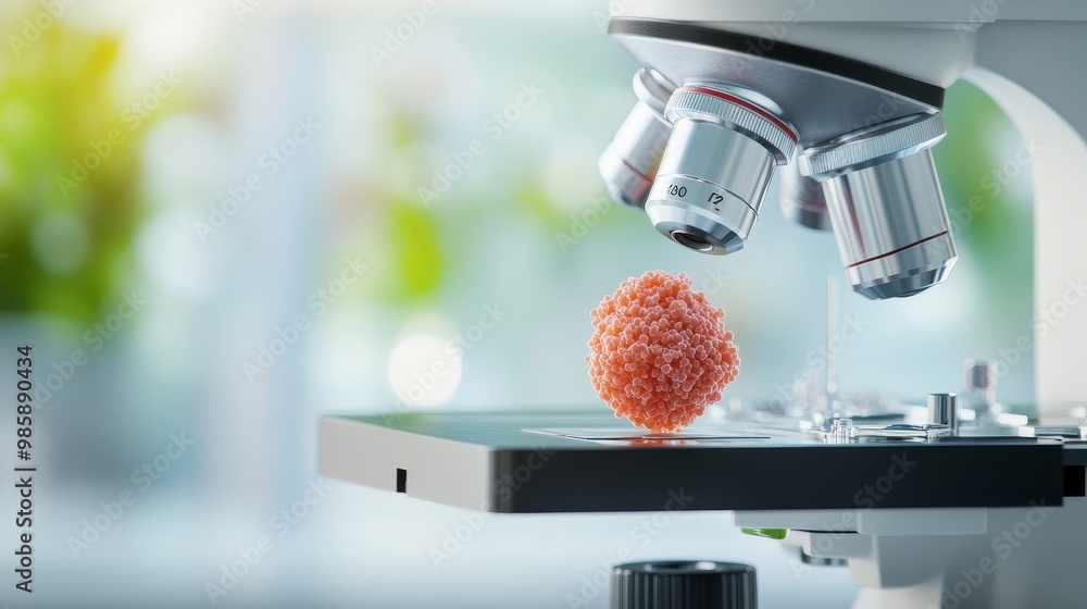 Poster a powerful microscope utilizes ai to observe and analyze the growth of a cell, showcasing the potent