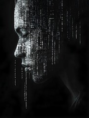 człowiek, kod, cyfry, cyfrowy, technologia, binarny, ciało, transformacja, minimalizm, portret, kodowanie, ciemne tło, futurystyczne, połączenie, ludzki, innowacje, technologie, nowoczesność, cyfrowe,