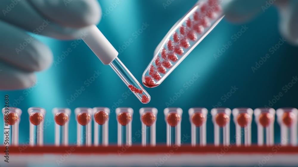 Poster a scientist carefully inserts a sample into a high-tech dna testing system, showcasing precision and