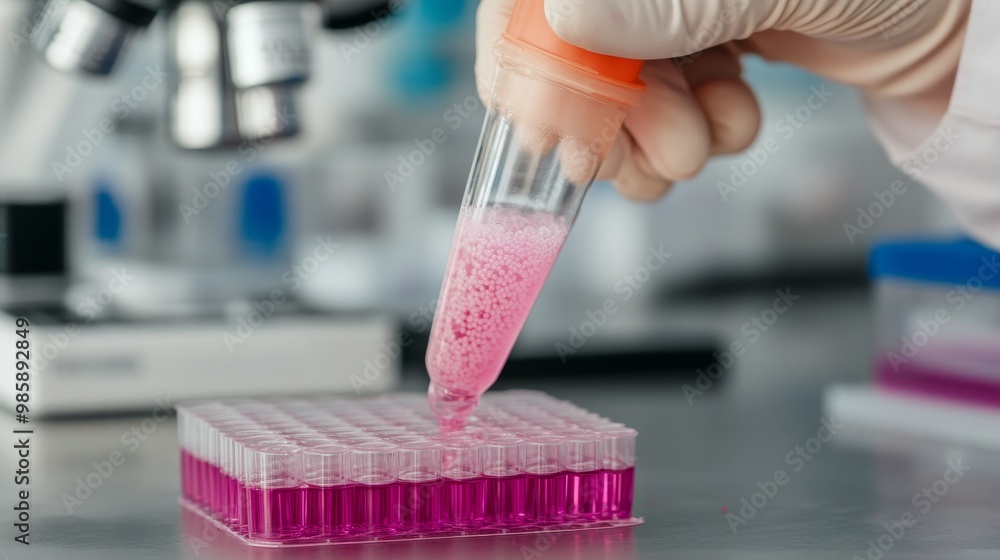 Poster a scientist uses ai technology to monitor cell growth in a laboratory setting, demonstrating the pow
