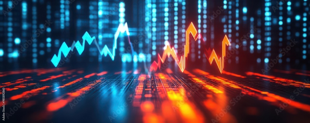 Poster dynamic stock market data visualization with colorful graphs and digital effects representing market