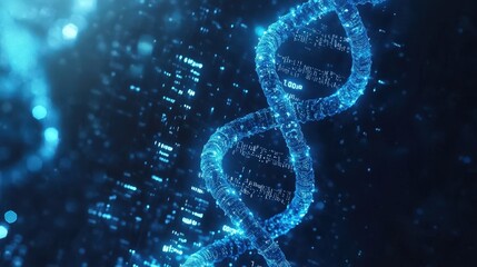 Obraz premium Animated Blue DNA Helix Illustration with Digital Background