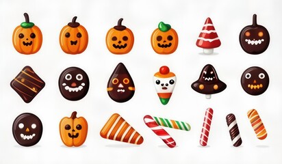 Fototapeta premium halloween icons set. halloween pumpkin icons. halloween set of cake. set of sweets halloween
