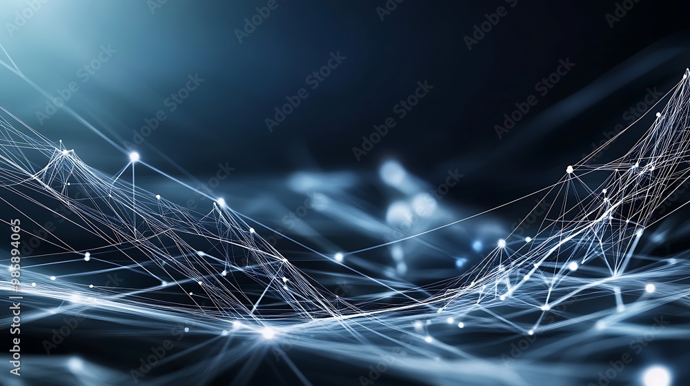 Aufkleber Abstract Interconnected Network of White Lines and Glowing Dots on a Blue Background