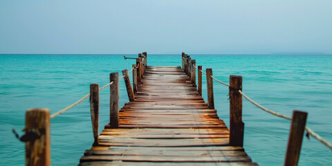 Fototapeta premium Serene Wooden Pier Leading to Turquoise Tropical Ocean