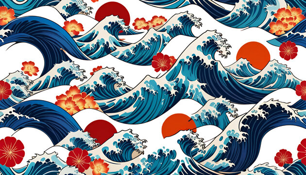  oriental japan wave design illustration background seamless wave ocean japan seamless background isolated no people vintage traditional japanese line art pattern wallpaper concept abstract art swirl