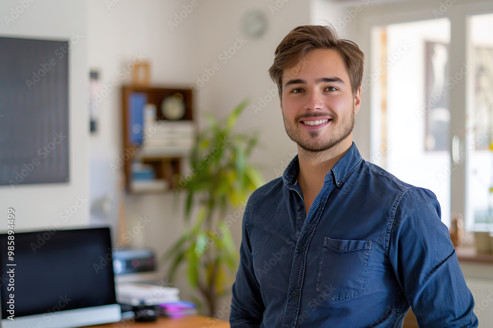 Wall mural Portrait of young businessman in home office