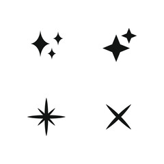 Shine or sparkle vector set of stars in black color on white background. Sparkle star icons. Shine icon. s 