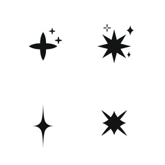 Shine or sparkle vector set of stars in black color on white background. Sparkle star icons. Shine icon. s 