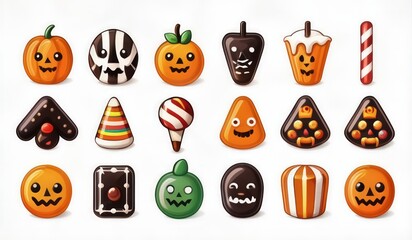 Obraz premium halloween icons set. halloween pumpkin icons. halloween set of cake. set of sweets halloween