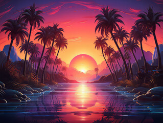 Attractive Colorful palm silhouettes background