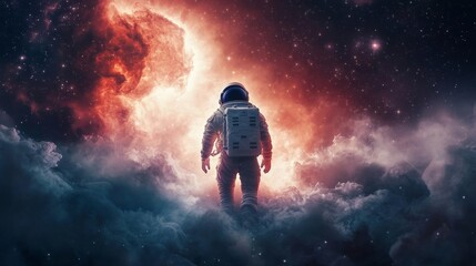 Obraz premium Astronauts exploring spiral nebulae with constellations, space adventure, cosmic journey