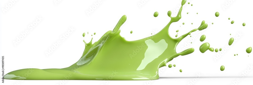 Poster a vibrant green slime splatters across a clean white background, creating a dynamic and messy visual
