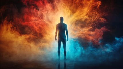 A person surrounded by a radiant aura, confidently facing challenges, symbolizing the strength of a positive mental attitude