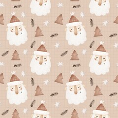 holiday seamless pattern with Cartoon Santa Claus. Merry Christmas. Colorful illustration, flat style. hand drawing. design for fabric, print, wrapper