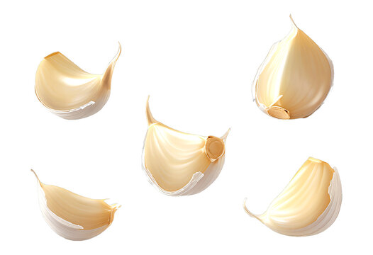 Garlic cloves scattered on a transparent background