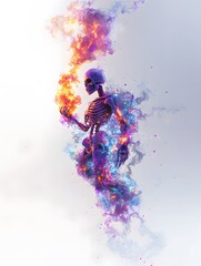 Obraz premium Mystical Skeleton Holding Fire in Vibrant Colors