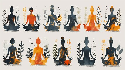 Naklejka premium Clean line art clip art featuring abstract human figures yoga poses with fluid minimalistic strokes perfect for wellness blogs fitness brands or meditation guides