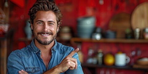 Smiling Man Pointing