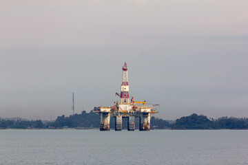 Oil platform while cloudless day. Rig