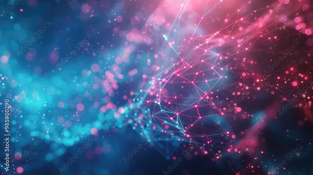 Poster A blue and pink abstract background with geometric patterns, suitable for use in infographics, presentations, or as a texture