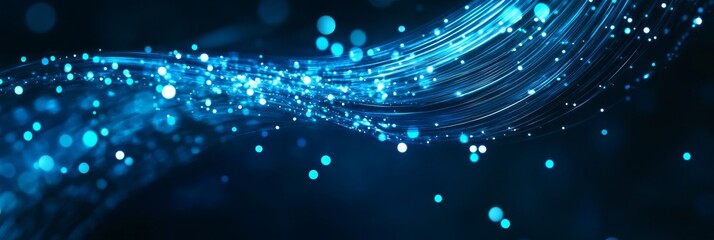 Obraz premium Abstract blue and white lights trails on a dark background, symbolizing technology, movement, energy, innovation, and future.