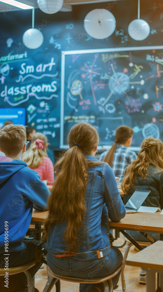 Poster students engage in interactive learning during a science class in a modern classroom space filled wi