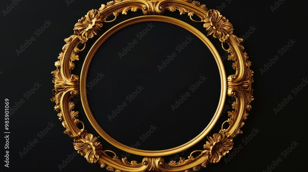 Poster a decorative gold frame sits on a black wall, perfect for adding a touch of elegance to any room