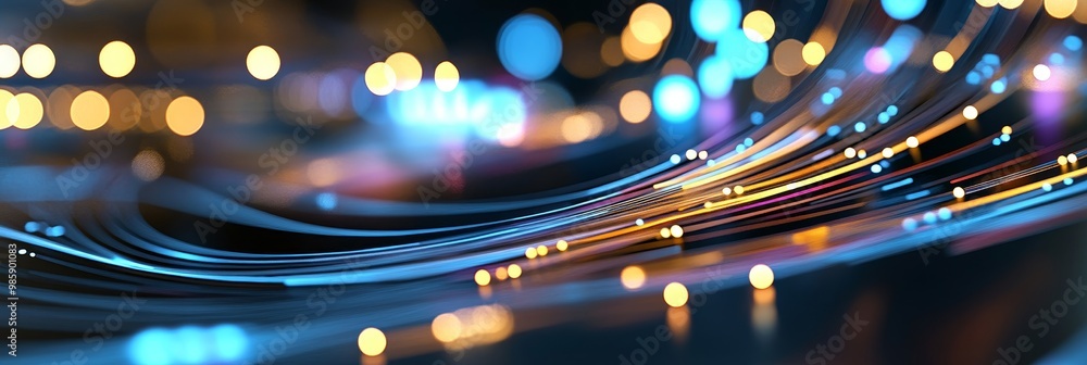Poster abstract digital network with multicolored light streaks symbolizing connection, technology, data fl
