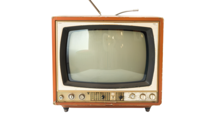 Old vintage retro tv television isolated on transparent background, png