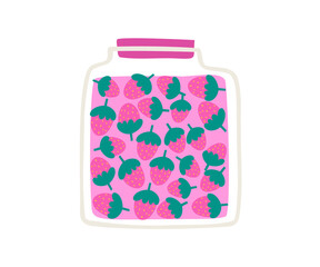 Hand drawn jar with raspberry jam. Vector illustration in flat style.